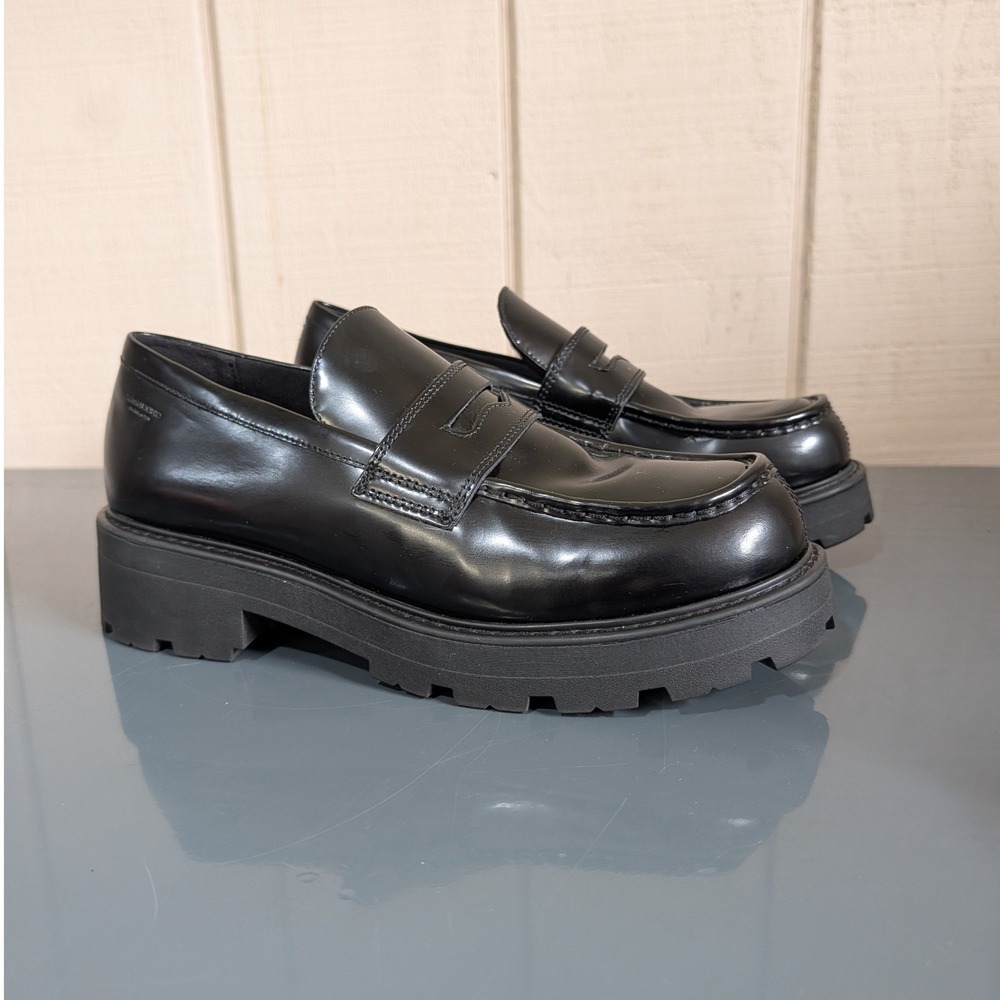 Vagabond Shoemakers Cosmo 2.0 Black Leather Chunky Lug Sole Penny Loafers 42 12